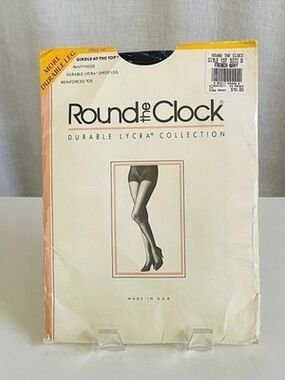 NEW Vintage 1993 Round The Clock Girdle Top Tights French Navy Size D Lycra NIB